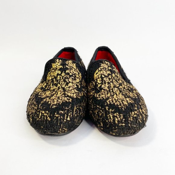 PIERGITAR Black Velvet Metallic Gold Pattern Slip On Girl's Shoes - Picture 5 of 15